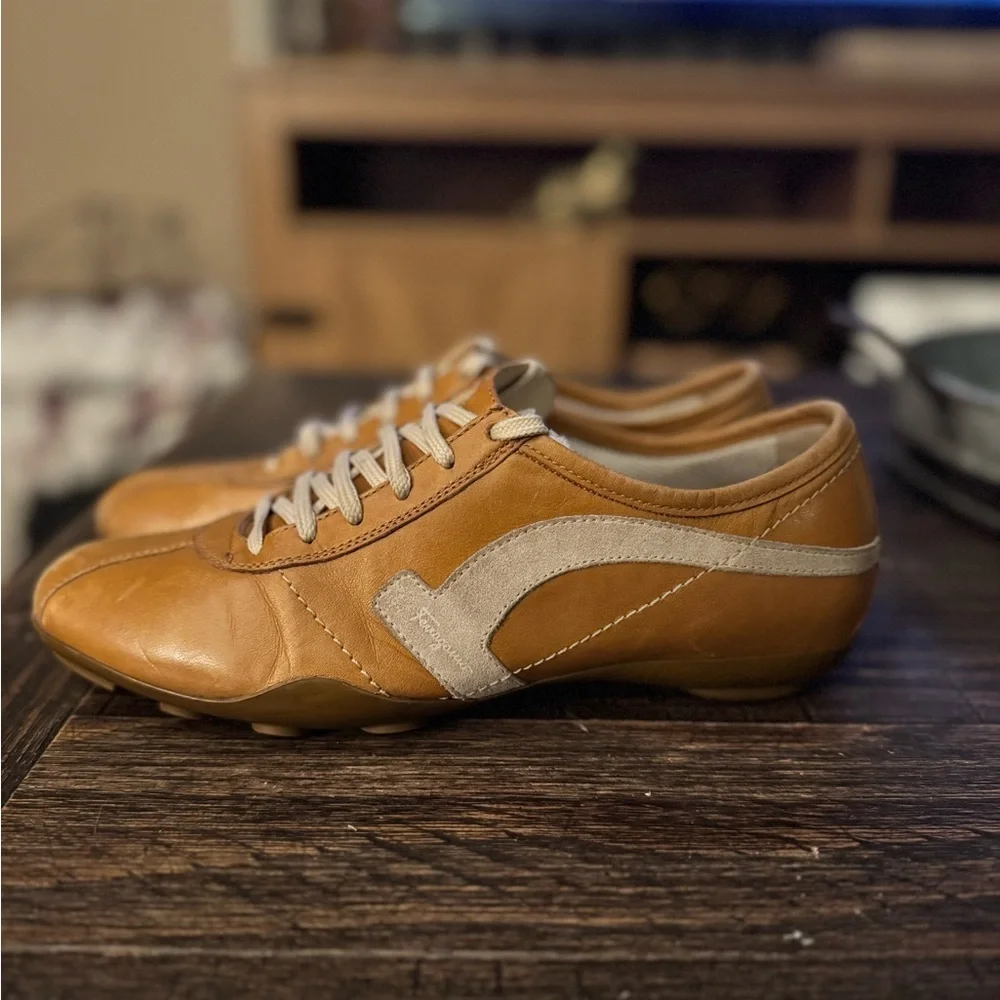 Salvatore Ferragamo Yellow Leather Gancini Driver Sneakers Size 6.5b
